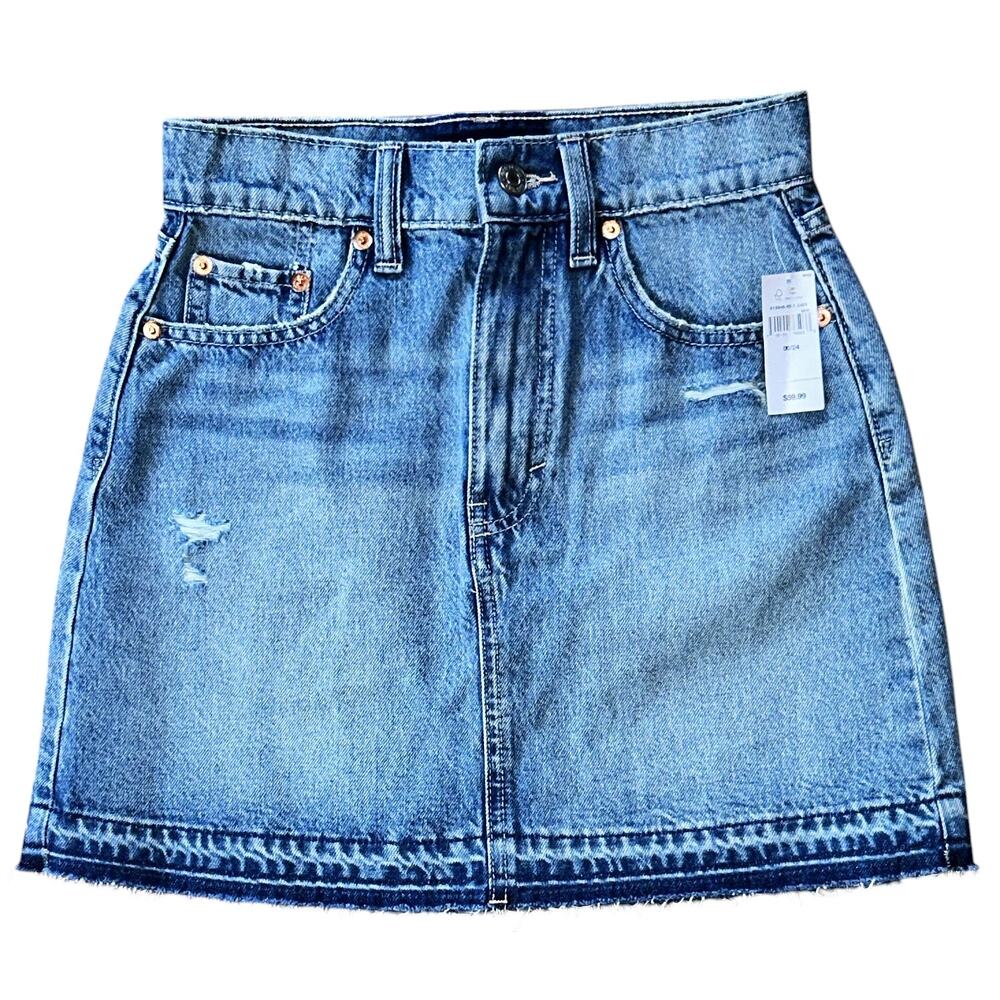 Gap Light Wash Raw Hem 100% Cotton Denim Mini Skirt 00X24 (15X24)